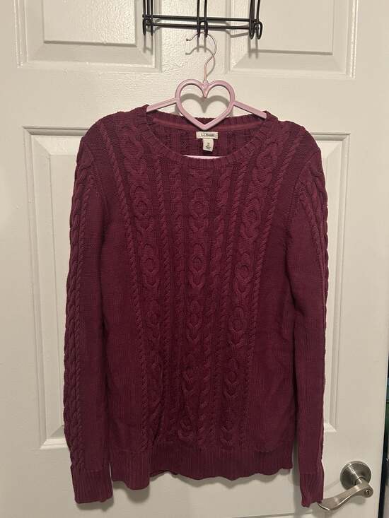 L.L.Bean Sweaters - L.L.Bean Women's Maroon Cable Knit Crewneck Pullover Sweater